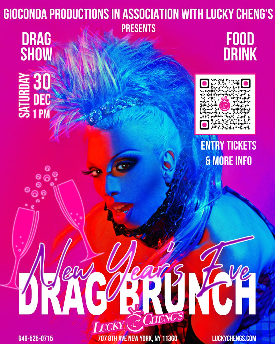 Join us for our last Drag Brunch Show of 2023! Only a few tables left so grab your admission tickets ASAP! Scan the QR code to learn more.
18+ years to enter. All guests ID'd.
Purchase of Brunch package mandatory at the venue.