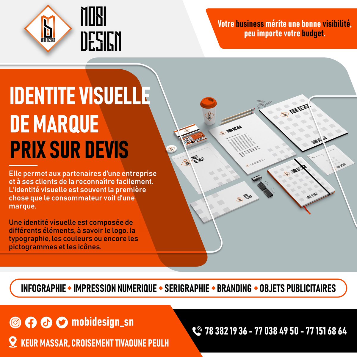 Mobidesign_sn's tweet photo. Contactez nous pour tous vos besoins en conception graphique et impression numérique.
_____
Faites confiance à @mobidesign_sn
_____
🌐 @mobidesign_sn
📍Keur Massar, Dakar, Sénégal
📱 Tél: (+221) 78 382 19 36
📩 mobidesign@yahoo.com
_____
#mobidesign #Senegal #infographie https://t.co/37hsrOwtKa