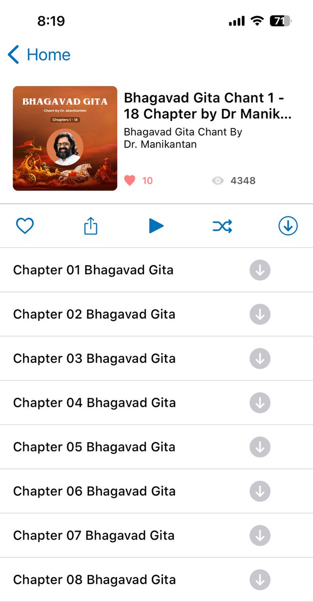 sundaranana's tweet photo. https://t.co/29a7FvGM0m
The Bhagavad Gita chants (700 shlokas / 18 chapters) have been released on the ArtOfLiving app.
#BhagavadGita @ArtofLiving @SriSri #spirituality #Indian #Hinduism #Scriptures https://t.co/nZR4i91Rsp