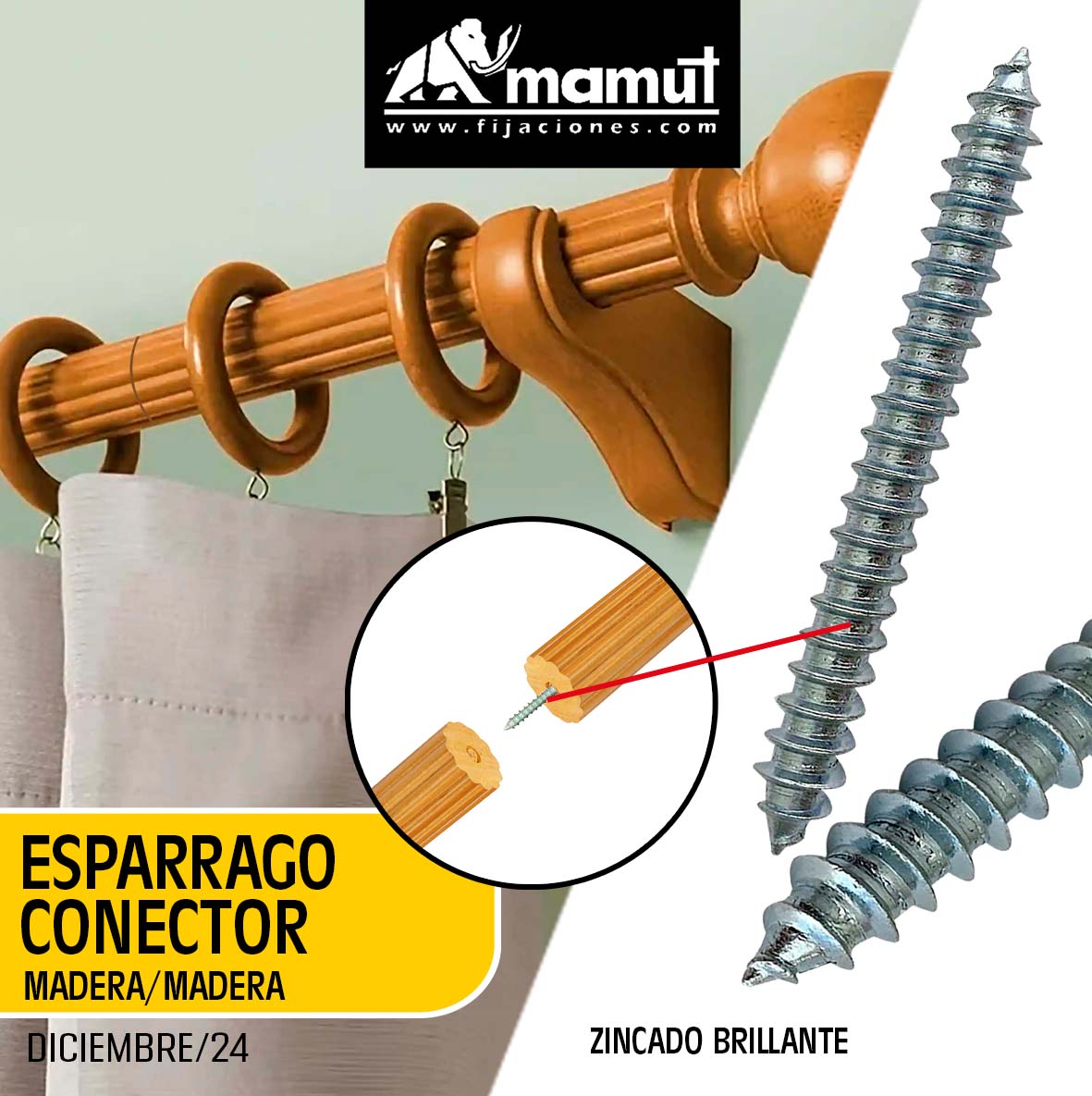 El espárrago conector es una fijación especialmente diseñada para insertar ambos extremos  directo en la madera. Es común su uso en unión de barras, patas de muebles y en general en todo tipo de ensamble entre piezas de madera. 
Visítanos en fijaciones.com
