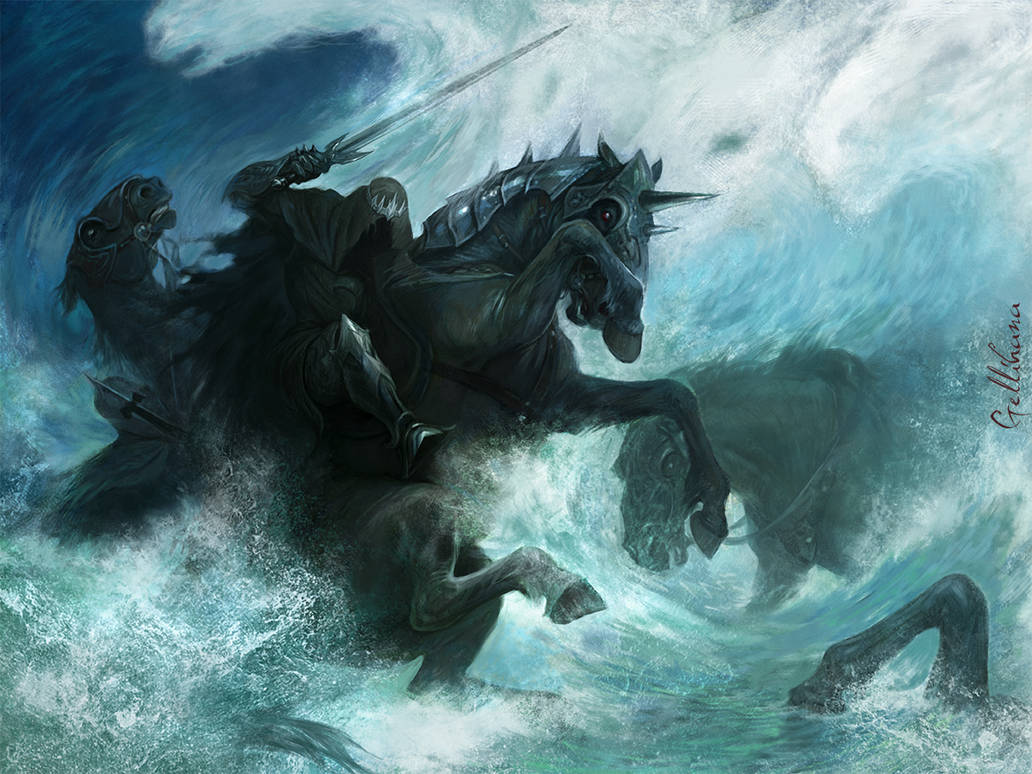 Nazgûl en el Bruinen de Julia Alekseeva (deviantart.com/gellihana-art/…)