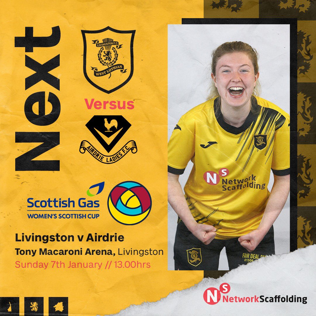 livingstonwfc's tweet photo. 🎟️ Tickets are on sale for our first game of the new year, as we welcome @AirdrieLadiesfc to the Tony Macaroni Arena in Scottish Cup action! 

https://t.co/YrBMTLgXdZ https://t.co/tI89VvYS7h