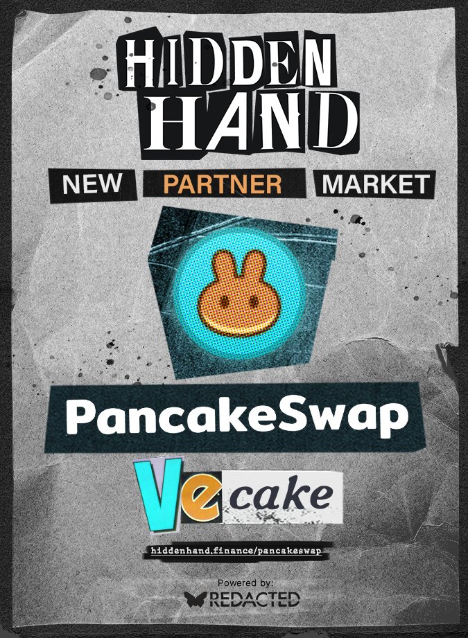 Hidden Hand now supports <a href="/PancakeSwap/">PancakeSwap</a> 🥞.

Protocols can ███ bribe veCAKE holders on <a href="/BNBCHAIN/">BNB Chain</a> to increase ██████ gauge emissions.

hiddenhand.finance/pancakeswap