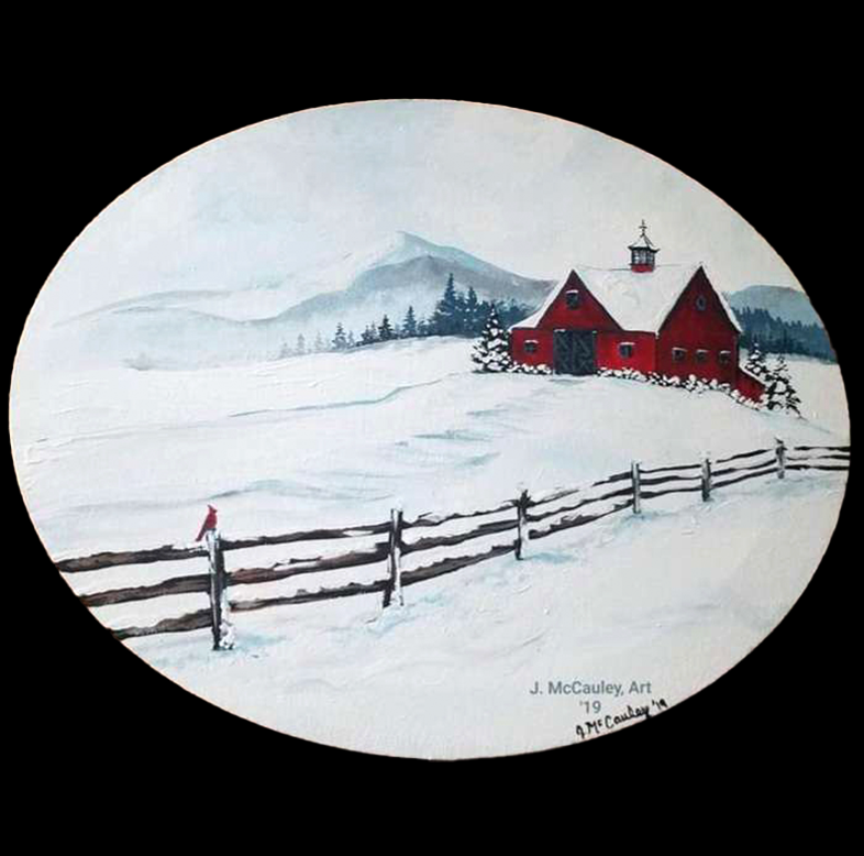 Winter watcher, acrylic on oval canvas, 16' Artist: Jessica McCauley, Malone, NY. Artwork of the Week ( #ncprartwork ) is supported by Downtown Artist Cellar: downtownartistcellar.com