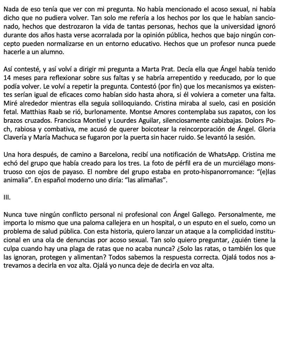 Si alguien quiere saber la actitud del departamento de filología española ante el caso de Ángel Gallego desde el inicio de todo hasta ahora, aquí está mi testimonio, que contiene mi experiencia personal de los últimos 12 meses.