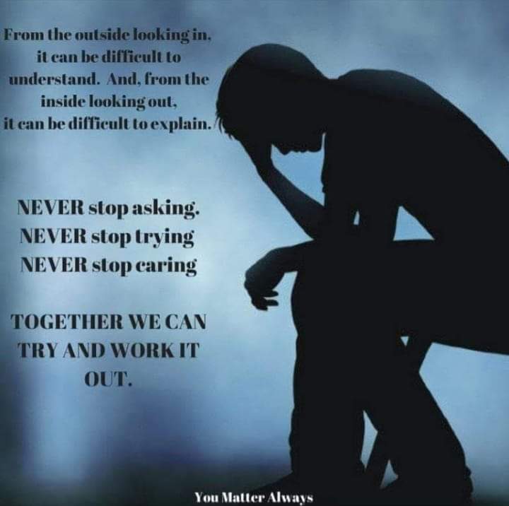 SuzieYMA's tweet photo. From the outside looking in it can be difficult to understand and from the inside looking out it can be hard to explain #YouMatterAlways #whoyouarematters #yourlifematters #inthistogether #thereforeachother #mindhealth #suicideprevention #suicidepreventionstartswithconnection https://t.co/QQjZbaf6T8