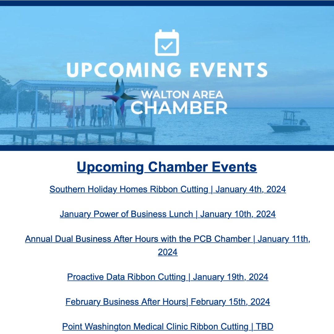 Get your calendars ready 🗓 and save the date for these January and February upcoming events with the Walton Area Chamber of Commerce!