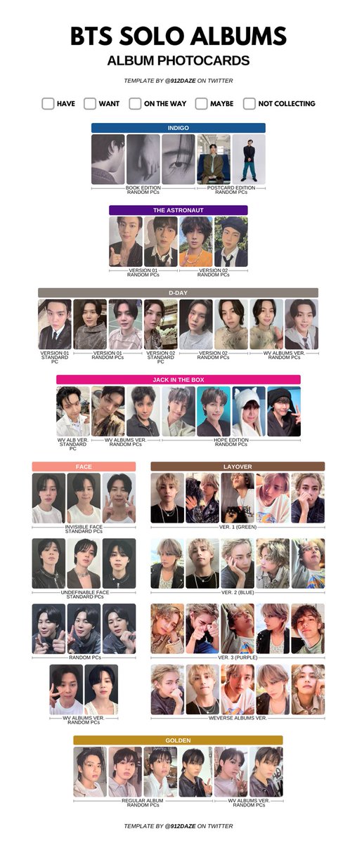BTS PC PHOTOCARD WISHLIST TEMPLATES✨ [Updated as of 27 Dec 2023
