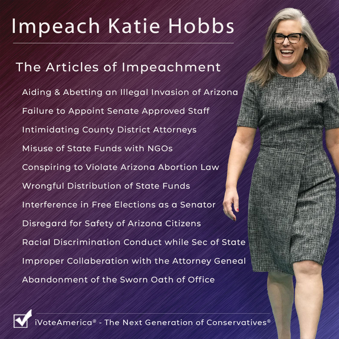 iVoteArizona's tweet image. Arizona has a malignancy at the highest levels of government.

@GovernorHobbs has compiled a record of potentially impeachable offenses any one of which should disqualify her as Governor.

She has 3 years left to continue her wrecking ball policies.

Stop her now!

#ImpeachHobbs