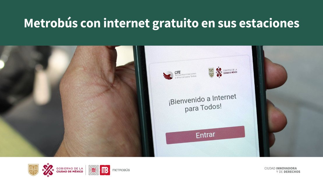 MetrobusCDMX's tweet photo. ¿WiFi en #Metrobús? 😲🛜

Así es, en varias de nuestras estaciones podrás conectarte y seguir scrolleando en tu celular 📱😁 https://t.co/qDFVI5pdY5