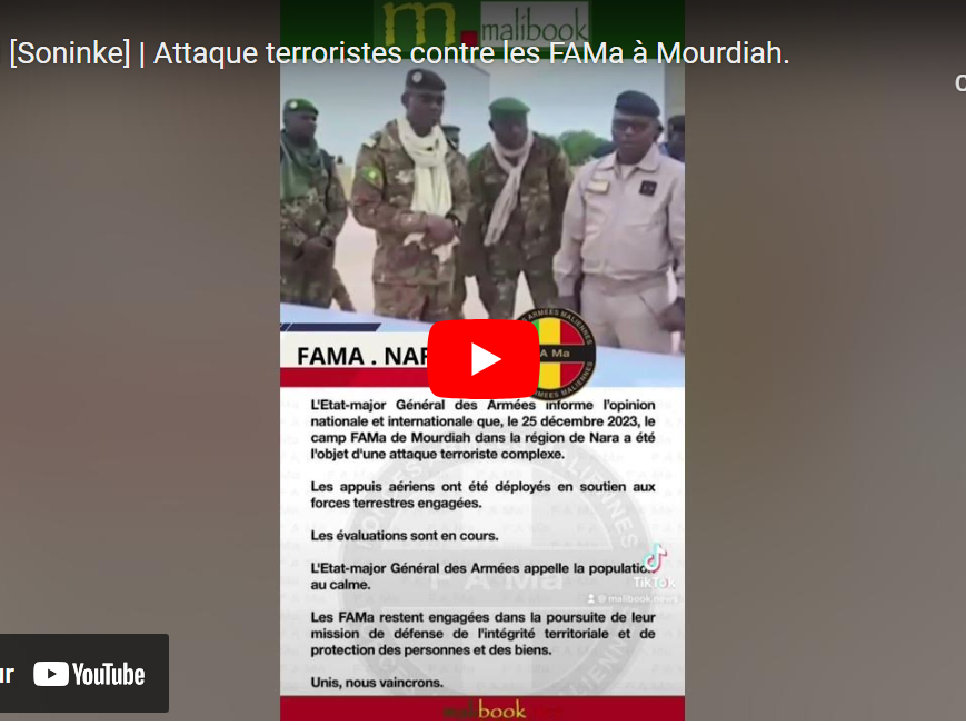 Malibooknews's tweet image. youtube.com/shorts/uAKICPw…
Mali #Mourdiah #FAMa #DIRPA #attaque #Nara #soninkéMali  | Attaque terroristes contre les FAMa à Mourdiah.Une attaque terroriste complexe a ciblé le camp FAMa de Mourdiah, dans la région de Nara, ce 25 décembre.

malibook.net/2023/12/27/son…