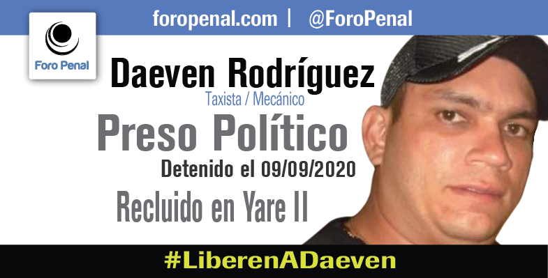 ForoPenal's tweet image. EXCARCELADO EL #20D Daeven Rodríguez, taxista, fue privado de libertad desde el 09/09/2020, fue detenido, cuando trabajaba transportando a unas personas  imputadas en supuestos delitos de conspiración, SIN EVIDENCIAS.
Venezuela
Su caso aquí: ow.ly/1N2i50GKEyp