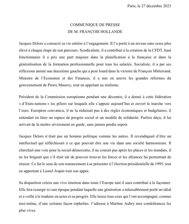 La disparition de Jacques Delors créera une vive émotion dans toute l'Europe tant il aura contribué à la façonner. Elle fait resurgir ici une époque pendant laquelle une génération a inlassablement porté un idéal et veillé à le traduire en actes et en progrès. Elle laisse tous