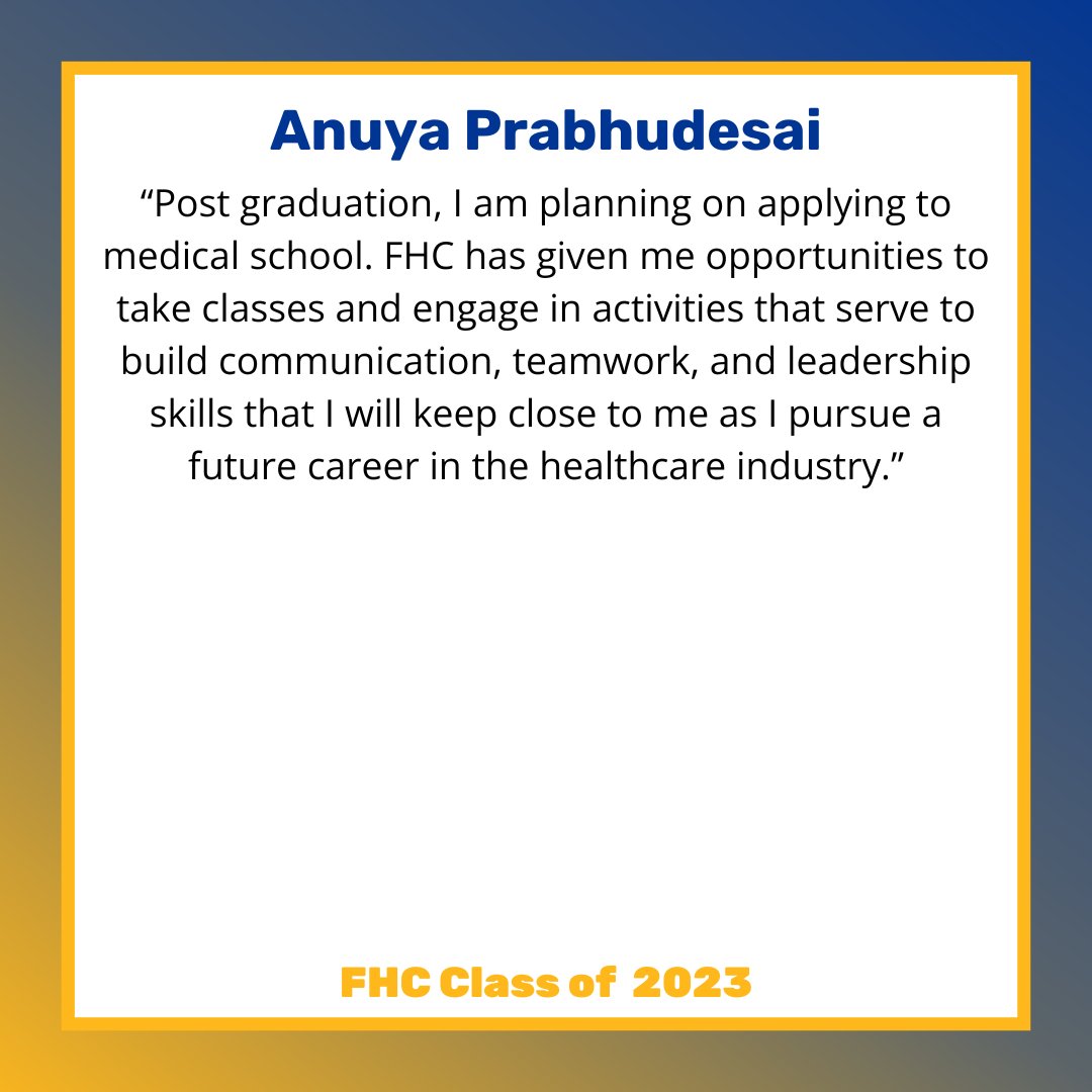 Congrats to our new Frederick Honors graduate Anuya Prabhudesai! Anuya majored in neuroscience and psychology and minored in chemistry minor and will apply to medical school. Congratulations, Anuya! 💙 💛 

Photo used with kind permission from Anuya Prabhudesai