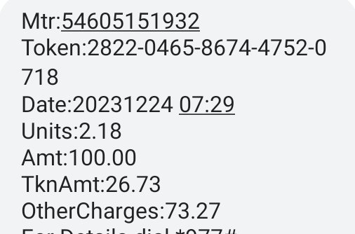 IsaacWeasel2's tweet photo. @KPLC_Cares @MurshidDahiri How comes the following Mtr No once you buy token of ksh 100 u get 2 units instead of 4 as usual https://t.co/rXoIn6W1B6