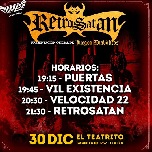 ¿Vas al show de <a href="/RetrosatanOk/">RETROSATAN</a> en el <a href="/TeatritoOficial/">El Teatrito 🎭</a>  de este Sábado?
Te dejamos los horarios!!!
<a href="/velocidad22/">Velocidad 22</a>  / <a href="/vilexistencia/">vilexistencia</a>