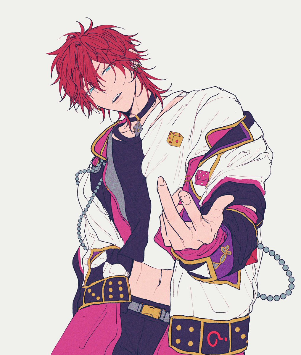 1boy male focus red hair solo jacket belt jewelry  illustration images