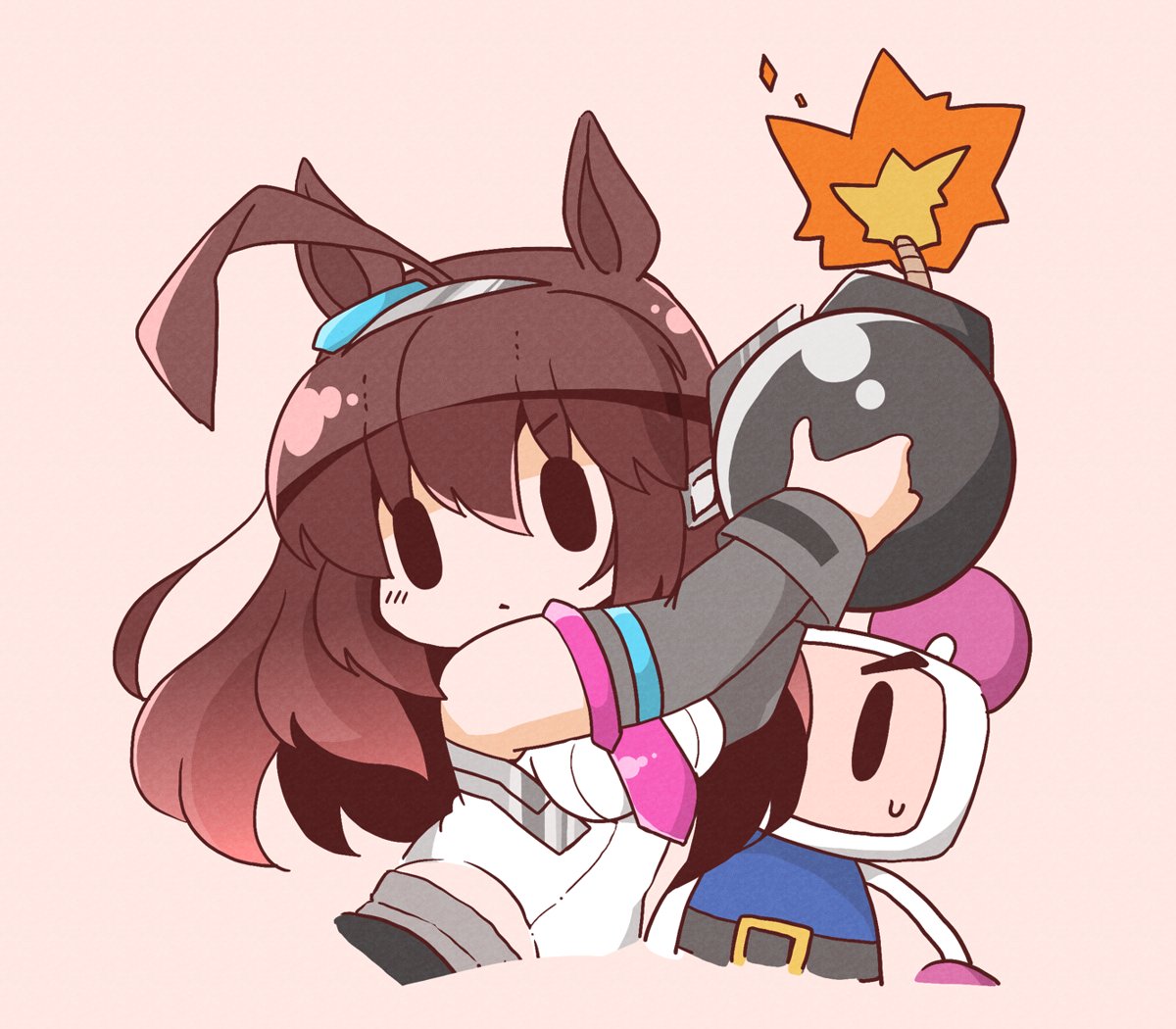 mihono bourbon (umamusume) animal ears bomb explosive 1girl brown hair horse ears ahoge  illustration images