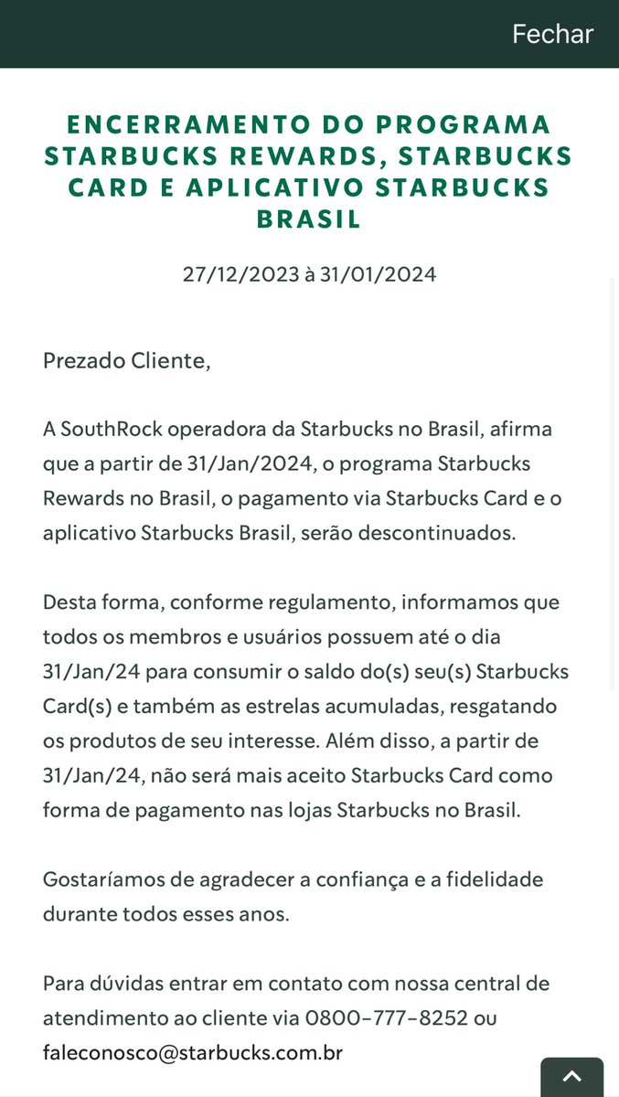 cafejohnstudio's tweet photo. Que triste… Uso muito o app. Será esse o indício do fim da Starbucks no país? 😥 https://t.co/whcpXZjZmO