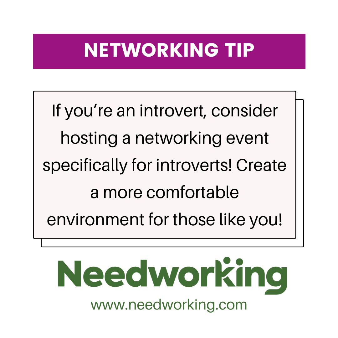 #NetworkingTip: If you’re an introvert, consider hosting a networking event specifically for introverts! Create a more comfortable environment for those like you!

Connect at needworking.com!
#networking #connection #network #socialnetwork