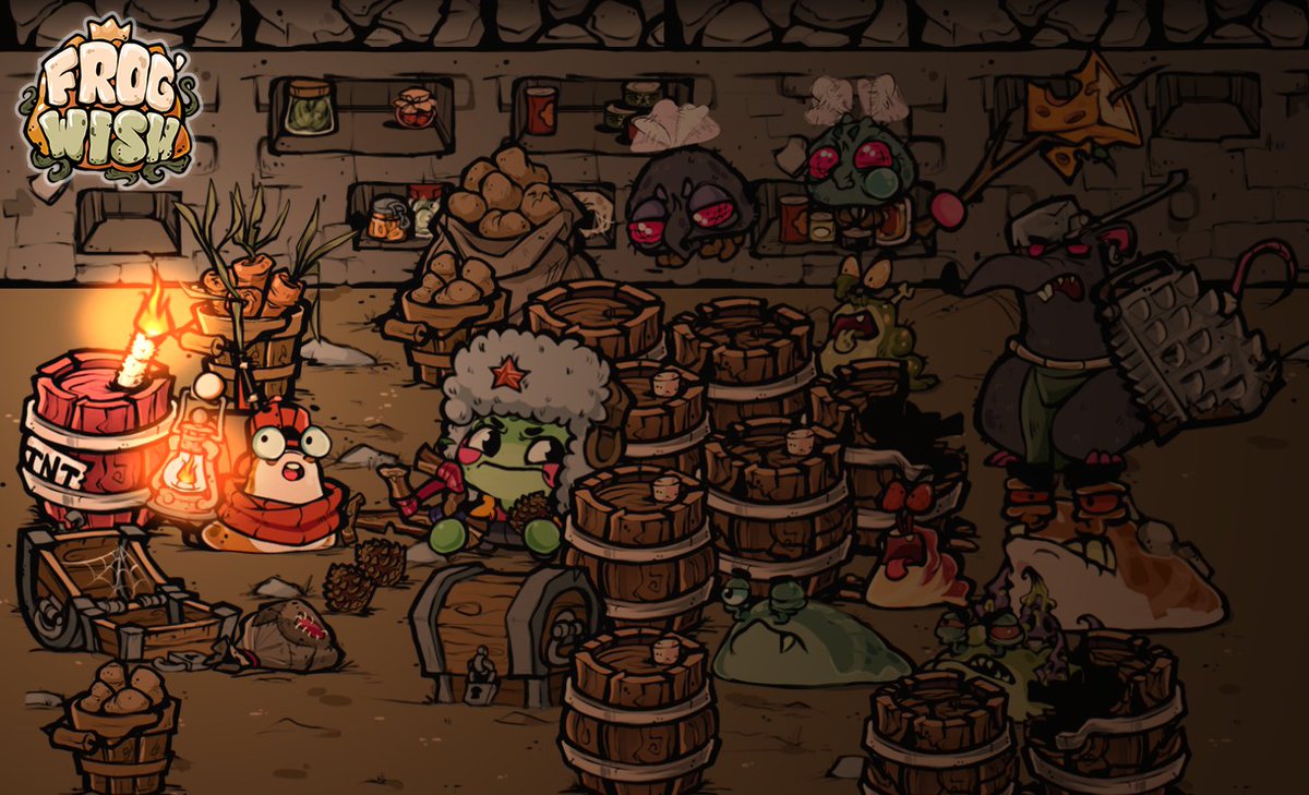 duckteamgroup's tweet photo. Last Wednesday of this year. What better reason to post a picture of #FrogWish ?!🐸
Looks like Green and Pear are in a bind! How long will the barrel barricade last?
#frog #cute #art #duckteam #indiedev #gamedev #indiegame https://t.co/baYUebypPr