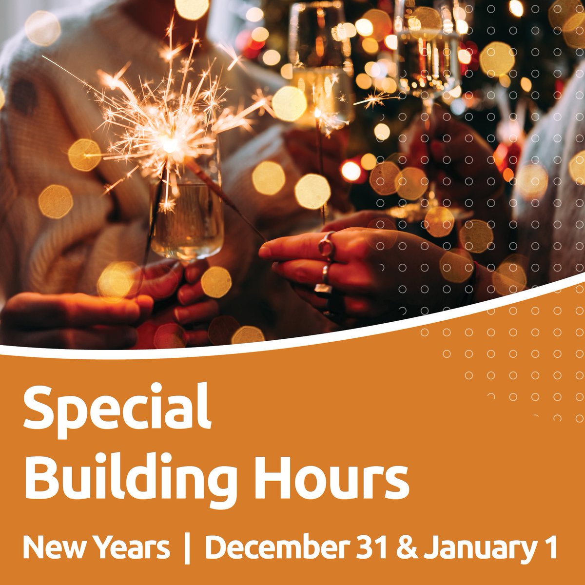 MayersonJCC's tweet photo. 2024 is right around the corner! The building is open from 7am - 5pm on December 31, New Year's Eve and January 1, New Year's Day. The 60 &amp; Better Center is closed. https://t.co/RuC7gHKUvc