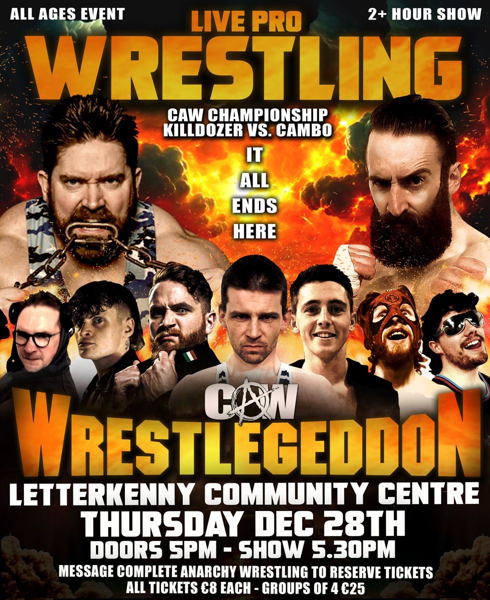 CAWprowrestling's tweet image. 🔥TOMORROW🔥
Stacked show!
🎟Limited tickets remaining🎟
€8 each - 4 for €35
Message to reserve 

Letterkenny Community Centre 
Doors for reserved tickets - 5pm
Doors for those buying at the event - 5.15pm
Show starts 5.30pm