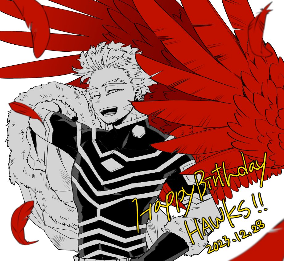 hawks (boku no hero academia) male focus 1boy feathers costume feathered wings solo wings  illustration images