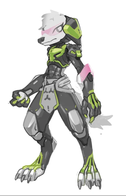 random sketch of a dog in cyber battle suit 