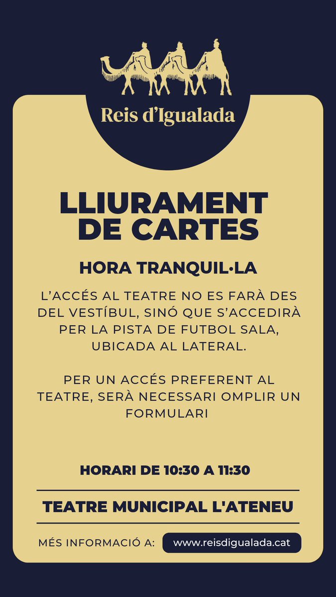 reisdigualada's tweet photo. El lliurament de cartes al Patge Faruk comptarà amb una hora tranquil·la, pensada especialment per a totes aquelles persones amb hipersensibilitat sensorial, TEA, algun tipus de diversitat funcional o persones que no poden gaudir de la festa en el seu format habitual. https://t.co/1jN5Q7Xh0x