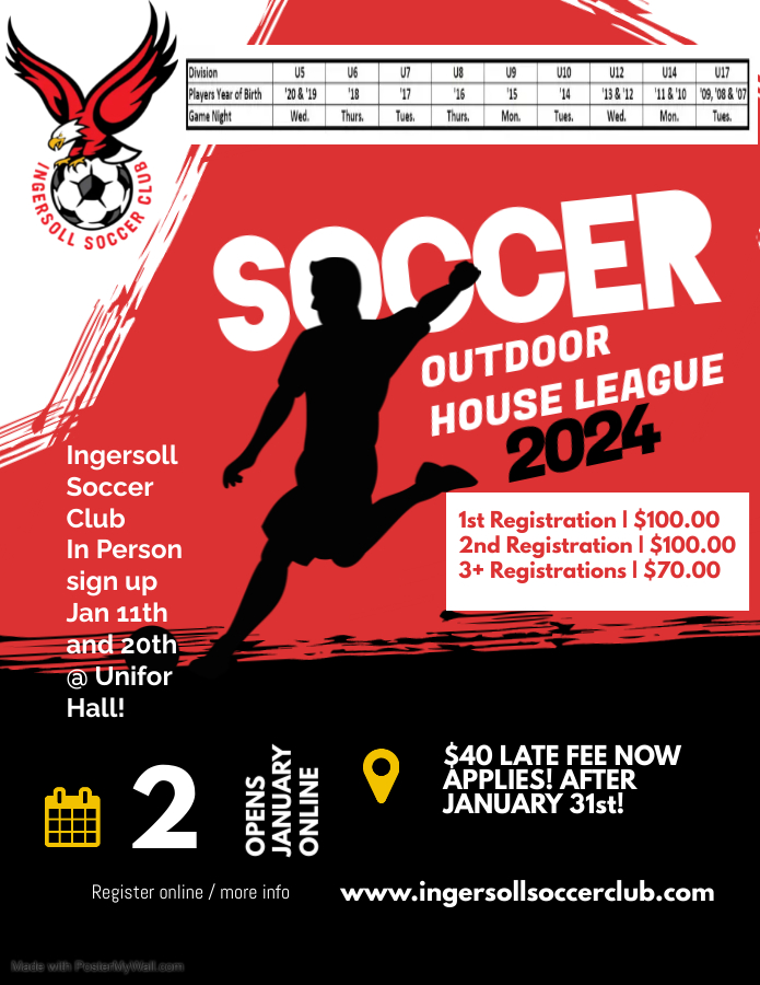 IngersollSoccer's tweet photo. REGISTRATION OPENS ONLINE JANUARY 2nd! https://t.co/y7ICu4cqVW