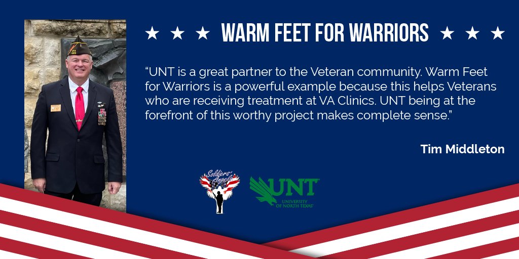 We're getting ready to once again partner with the Warm Feet for Warriors program. Help us collect one of the items most requested from service members — socks. Beginning Feb. 1, be on the lookout for sock drop-off bins around the UNT main campus. More information to come!