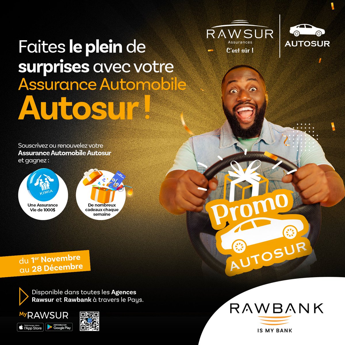 Rawbank_sa's tweet photo. #BANCASSURANCE
🚗 Savez-vous que la promo #Autosur prend fin demain le 28 décembre ?
🎁 N'attendez plus, beaucoup des cadeaux à gagner
🔗 Suivre ici : https://t.co/oJ6HO1PIDl
#Rawbank #RDC https://t.co/P0kKY7rODx