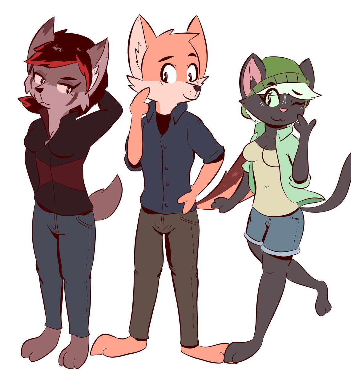 Han00my's tweet photo. Here are the three main characters from my upcoming rebooted Webtoon series, from left to right, Harris the Lynx, Indy the Jackal, and Nellie the Cat. More news about this  series will be posted soon!
#anthroart #originalcharacters #originalcharacterart #webtoon #webtoonseries https://t.co/ZcLNeomJSD