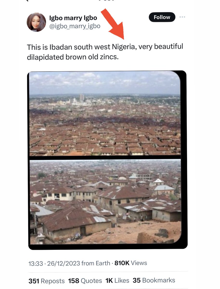 renoomokri's tweet photo. Dear @igbo_marry_igbo,

Thank you for your post. The reason Ibadan has a lot of homes with rustic roofs is not because they are dilapidated. Dilapidated means in a state of disrepair. These homes are not in states of disrepair. They are rustic. Rustic means having a rural charm that is pre modern. 

To give you an insight, Ibadan is the third oldest city in Nigeria after Benin and Kano. It is also the largest city in West Africa. The government of the Western Region of Nigeria established by-laws to protect the rustic nature of Ibadan. The Oyo state government retained those laws. What that means is that you cannot build or rebuild these structures without express planning permission. The intention is to retain the rustic charm of Ibadan. 

If you travel to Oxford and Cambridge, or if you Google images from those two university towns, you will also find rustic buildings. Tuscany in Italy is another place with a rustic charm. A rustic building is actually more valuable than a brand-new modern building, because of its ancient nature. 

A lot of these homes you now call dilapidated were built at a time when there was no single modern building in a particular region of Nigeria. As at the time Ibadan residents were dwelling in these rustic homes, residents in that region were naked and dwelling in mud huts. I have multiple photos, if you would care to see them. But please do not insult me, because I did not take them. 

Mapo Hall, Ibadan, which is one of these brown-roofed rustic buildings you now insult, was built in 1925. It is ninety-nine years old. In 1925, only Northern Nigeria, Lagos, Badagry, Calabar, Ota, Port Harcourt, Warri and Benin had modern buildings. 

When you do not have ancient rustic buildings in your community or region, you can be forgiven if you do not know their value and call them dilapidated. Ibadan also has the first skyscraper in West Africa-Cocoa House, built in 1964, as well as the first TV station in Africa, the Western Nigeria Television Service, built in 1959, in addition to the first university in Nigeria, established in 1948.

Ibadan city alone attracts more tourists annually than one entire region that I would prefer not to mention. They come to see the rustic buildings you call dilapidated. They visit without being molested or kidnapped. And they are welcome every day, including MONDAY!

Thanks again, and may God bless you. 

#TableShaker