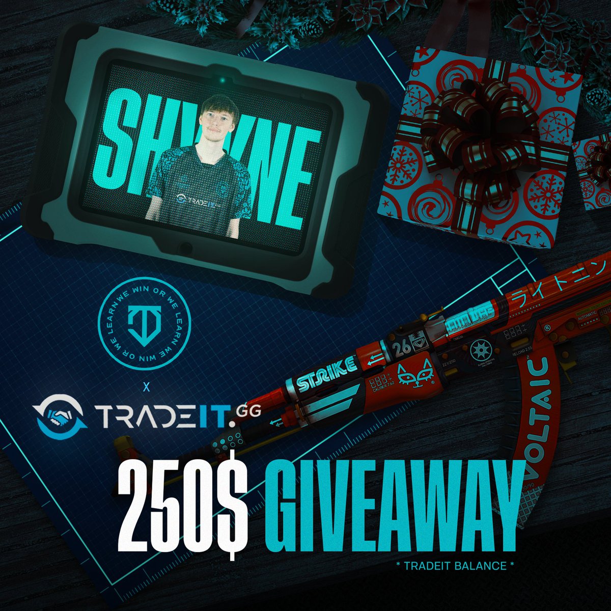 shyyneCS's tweet image. To end the year @tradeit_gg have allowed me to give away 250$ to one lucky winner 😍    

How to win?  
✅ Follow @Tradeit_GG &amp;amp; @shyyneCS 
✅Tag a friend
✅Like and RT

Winner chosen Jan 2nd, Good luck 🥳
