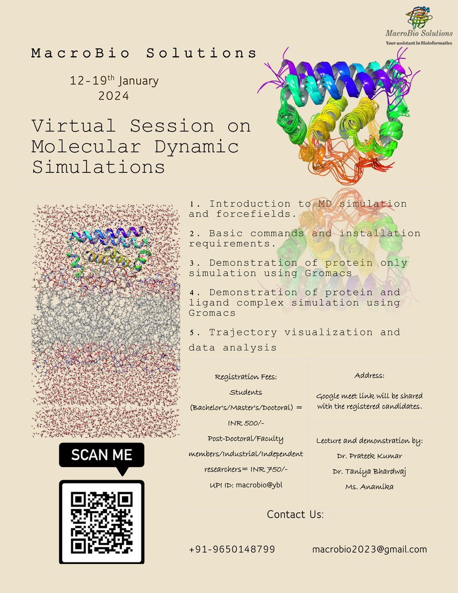 Great platform to learn #MDSimulation #Gromacs 
Intiative by @prateek_kumar3 and @Taniya_314 
#bioinformatics #computationalbiology 
#moleculardynamics