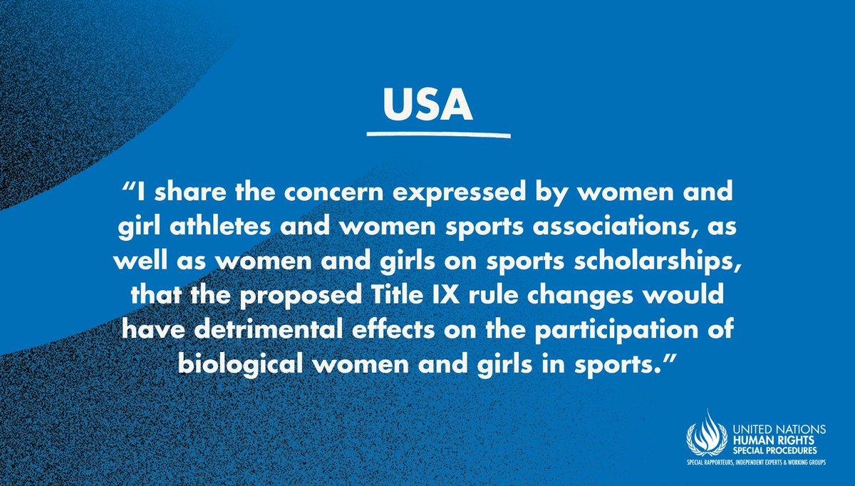 UN_SPExperts's tweet photo. #USA: Proposed rule changes against gender discrimination in education Title IX would violate the rights to equality &amp; non-discrimination of student-athletes &amp; contravene the US obligations under international human rights law, says UN expert @UNSRVAW ➡️ https://t.co/bsztTaG6gL https://t.co/GWuf6nYN3O