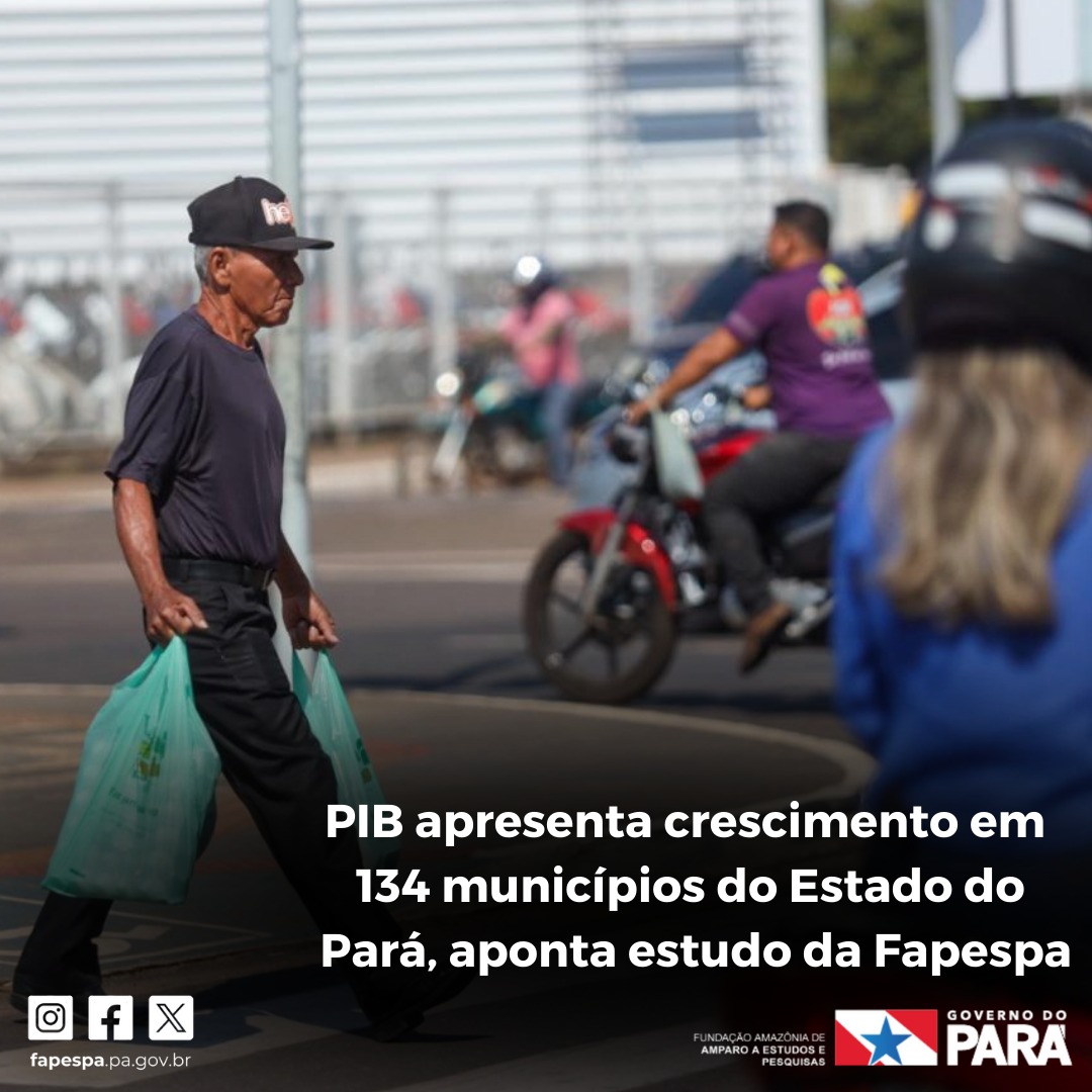O PIB apresentou crescimento nominal em 134 dos 144 municípios do Pará, abrangendo mais de 90% do Estado, em todas as 12 Regiões de Integração

Os dados fazem parte do “Relatório PIB Municipal”, divulgado pela Fapespa, em parceria com o IBGE

Detalhes em fapespa.pa.gov.br