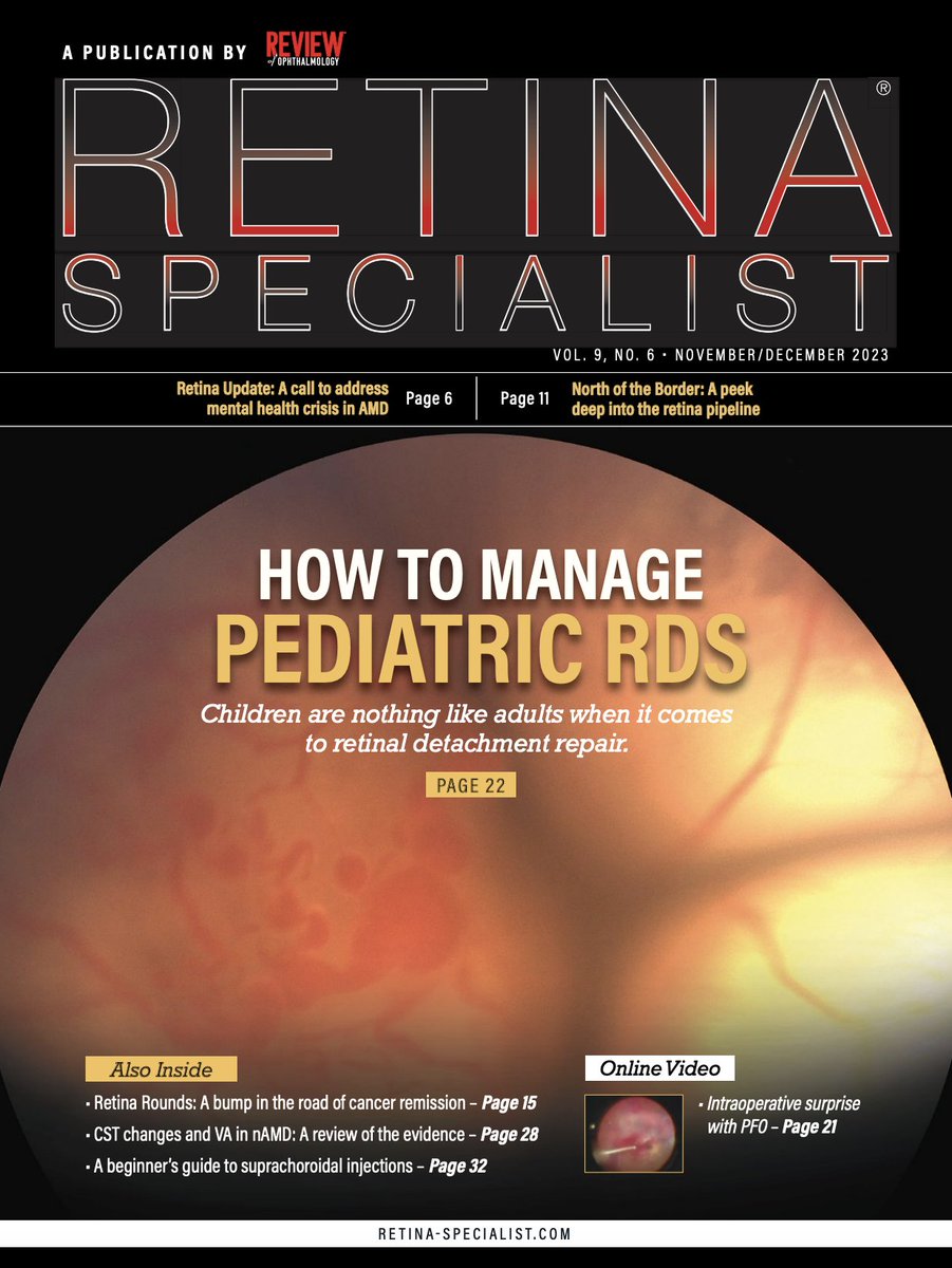 In this new issue, find clinical pearls on pediatric retinal detachment, a guide for suprachoroidal injections, an update on gene therapy for Stargardt & more.

Find it all in the Nov/Dec issue or at Retina-Specialist.com 📖
#retina #retinaspecialist #ophthalmology #AMD #wetAMD