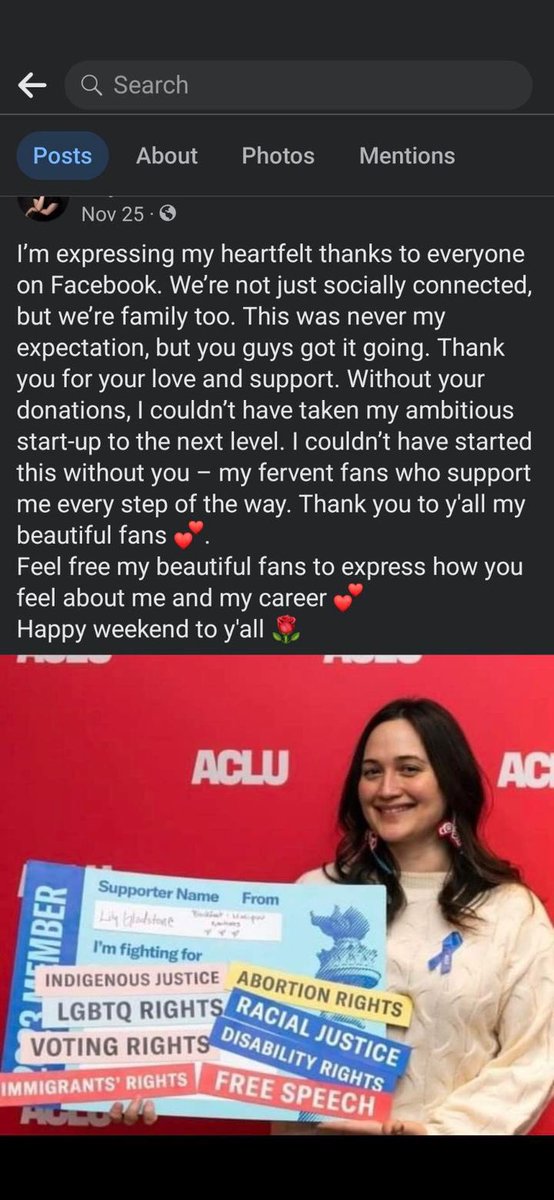 lily_gladstone's tweet photo. I’m not on Facebook, everyone. My old account is under a pseudonym, so if it says my name it isn’t me. Sorry 😢 if you are on Facebook, I would appreciate a share ❤️

(ESPECIALLY don’t give this one money for their startup.) https://t.co/sxQqAw6kak