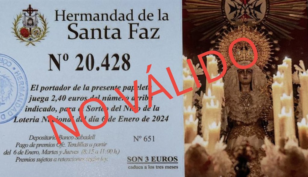 ACTUALIDAD |
Ya se encuentra disponible la lotería del niño 2024 de la hermandad.
Puedes adquirir los décimos, o las participaciones, en el WhatsApp de la hermandad (622 48 19 82) o poniéndote en contacto con algún miembro de la Junta de Gobierno.