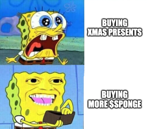 spongeoneth's tweet photo. THANK GOD XMAS IS OVER 🧽🧽💦

$SPONGE #SpongeV2 #Sponge https://t.co/5LY225p2iH