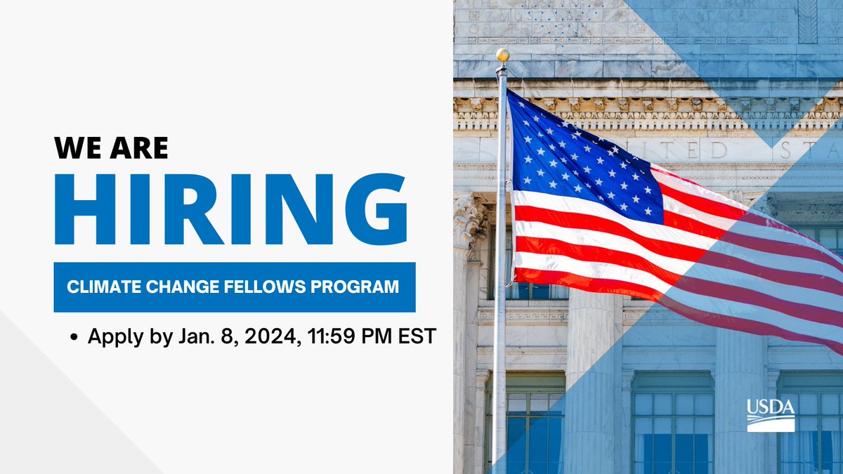 We're seeking 40 qualified applicants for USDA's Climate Change Fellows Program to help with the record numbers of applications from farmers, ranchers and rural small businesses seeking access to clean energy funds. Learn more and how to apply ➡️ usda.gov/oce/energy-and…