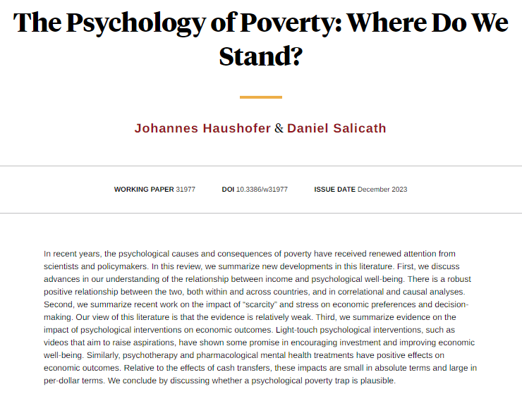 NBER (@nberpubs) on Twitter photo A review of the literature on the psychology of poverty, from <a href="/jhaushofer/">Johannes Haushofer</a> and <a href="/DSalicath/">daniel salicath</a> nber.org/papers/w31977 A review of the literature on the psychology of poverty, from <a href="/jhaushofer/">Johannes Haushofer</a> and <a href="/DSalicath/">daniel salicath</a> nber.org/papers/w31977