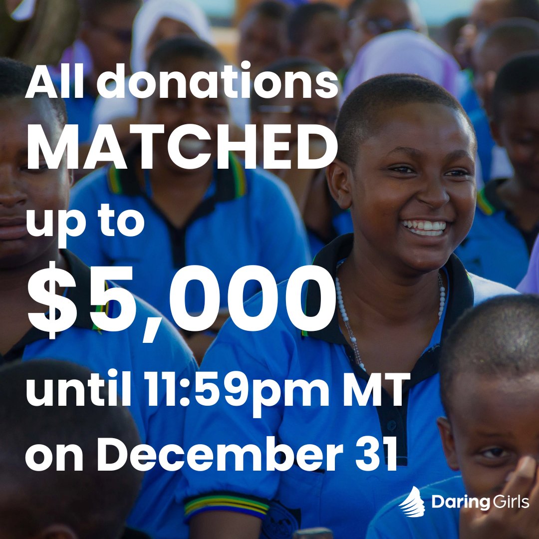 In these final days of the year, generous donors have challenged us to raise $5,000 before Dec. 31. Which means YOUR donation will be DOUBLED up to $5k!

With your help, we might just be able to reach this goal!

Donate via credit card, #crypto, &amp; more at daringgirls.org/donate/