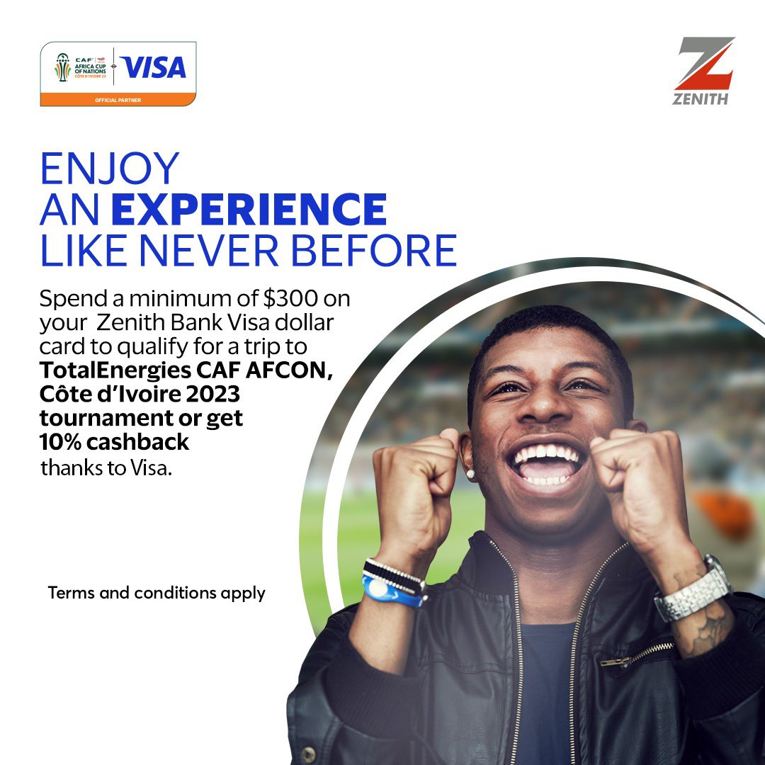 ZenithBank's tweet photo. Qualify for a trip to Côte d’Ivoire or get 10% cashback when you spend a minimum of $300 on your Zenith Bank Visa Dollar Card.
Visit https://t.co/7CGNjvWTo5 for more information.
#ZenithBank #Promos #Visa #VisaPromo #CashbackRewards #Jolly #Merry #BusinessCard #Wednesday #SeasonsGreetings #Yuletide #Compliments