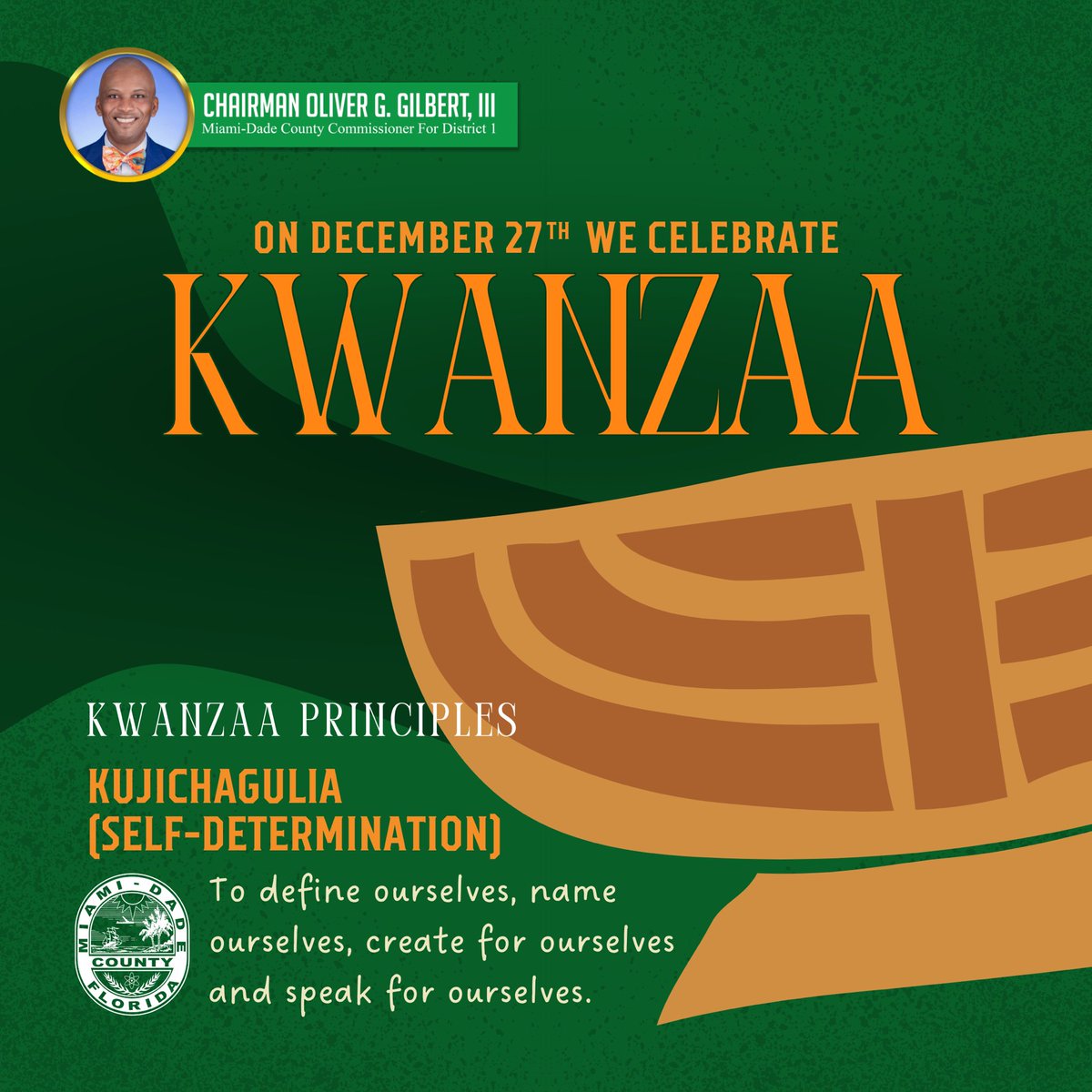#Kujichagulia signifies the power of self-determination. Everyone has a voice & the freedom to define their path. Today, may families & communities come together to share a feast, honor the ancestors, affirm their bonds, & celebrate African & African-American culture. #Kwanzaa