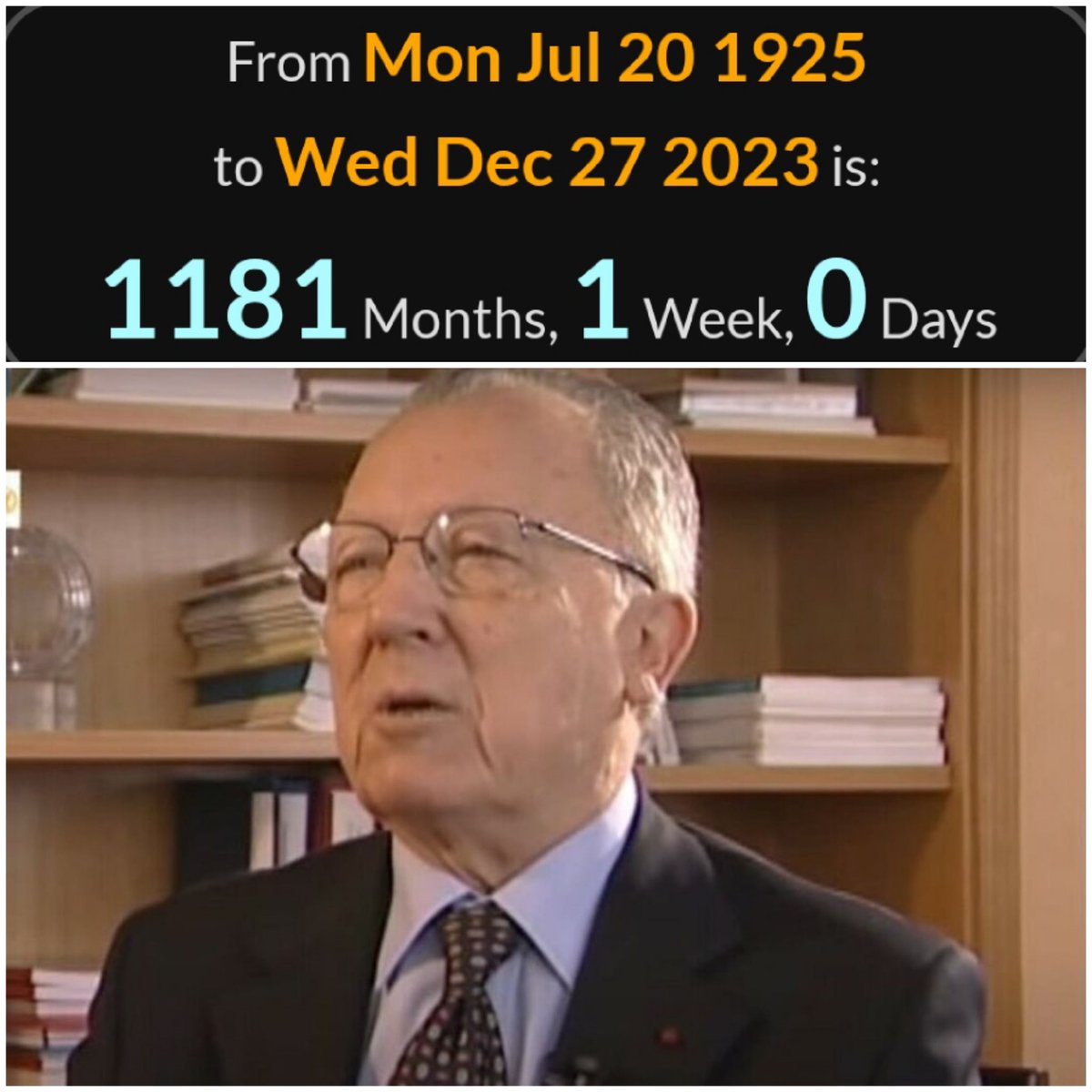 WeKnow_1234's tweet photo. BREAKING: Former EU Commission president Jacques Delors dies aged 1181m1w old https://t.co/Tysa5tv51A
