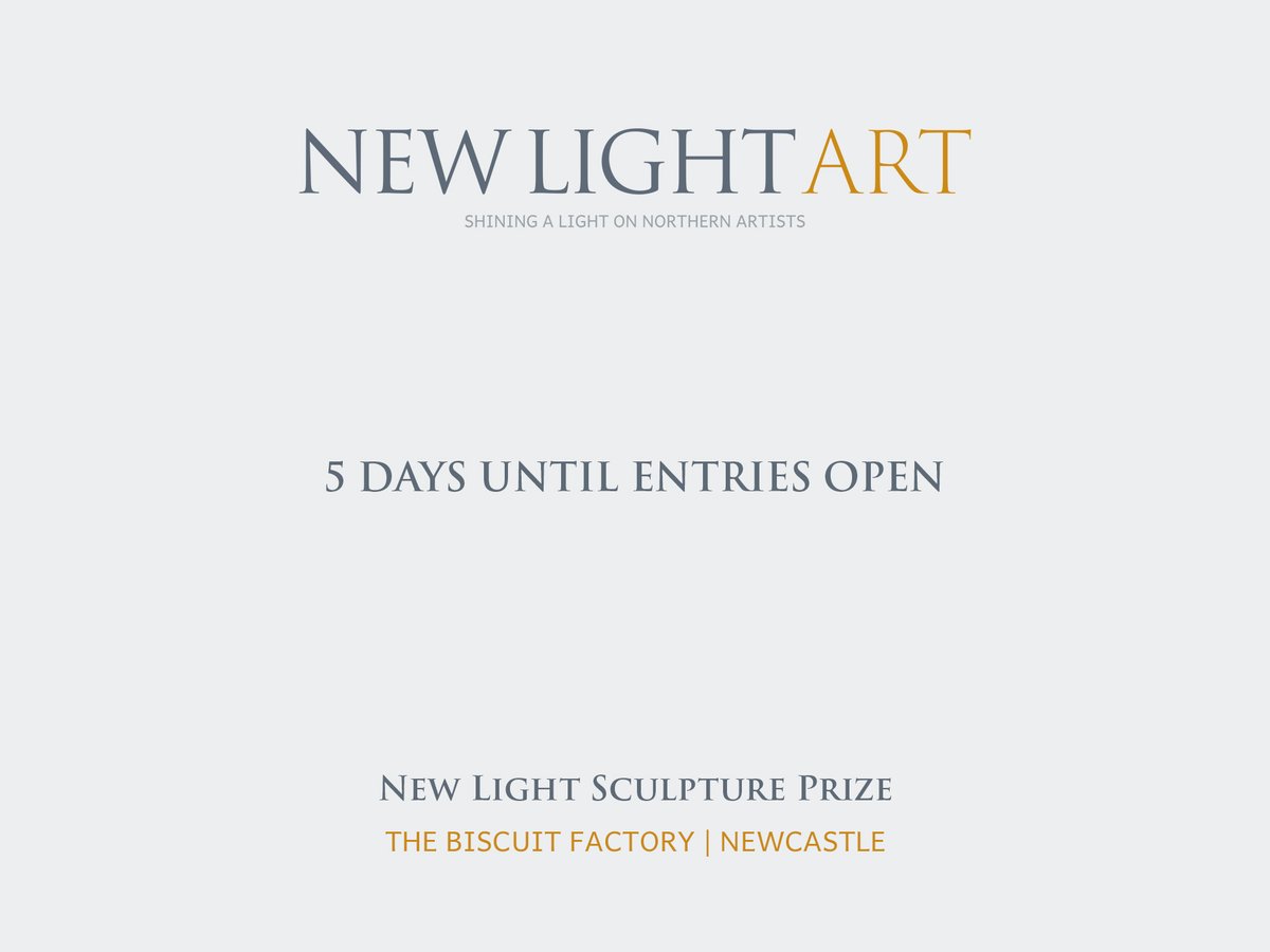 New Light Art (@newlightart) on Twitter photo There are now just 5 days until entries open for our first-ever Sculpture Prize.
Opening 1 January for Northern sculptors, the shortlisted artists will be showcased alongside the 2023/24 Prize Exhibition, during <a href="/biscuit_factory/">@biscuit_factory</a> leg of the tour.
👉newlight-art.org.uk/prize.../all-y… There are now just 5 days until entries open for our first-ever Sculpture Prize.
Opening 1 January for Northern sculptors, the shortlisted artists will be showcased alongside the 2023/24 Prize Exhibition, during <a href="/biscuit_factory/">@biscuit_factory</a> leg of the tour.
👉newlight-art.org.uk/prize.../all-y…
